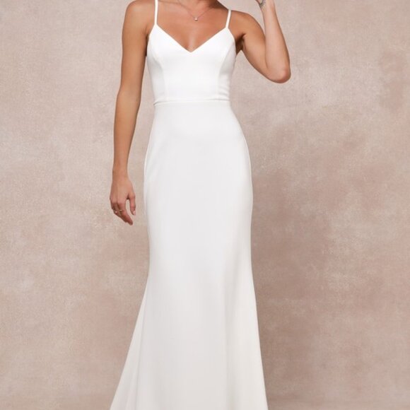 Lulus Feeling Of Forever White Sleeveless Mermaid Maxi Dress - Size L - Picture 1 of 1